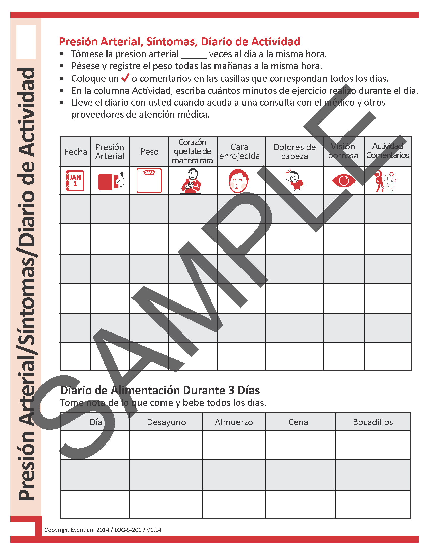 Blood Pressure/Symptom/Activity Log Spanish - Eventium