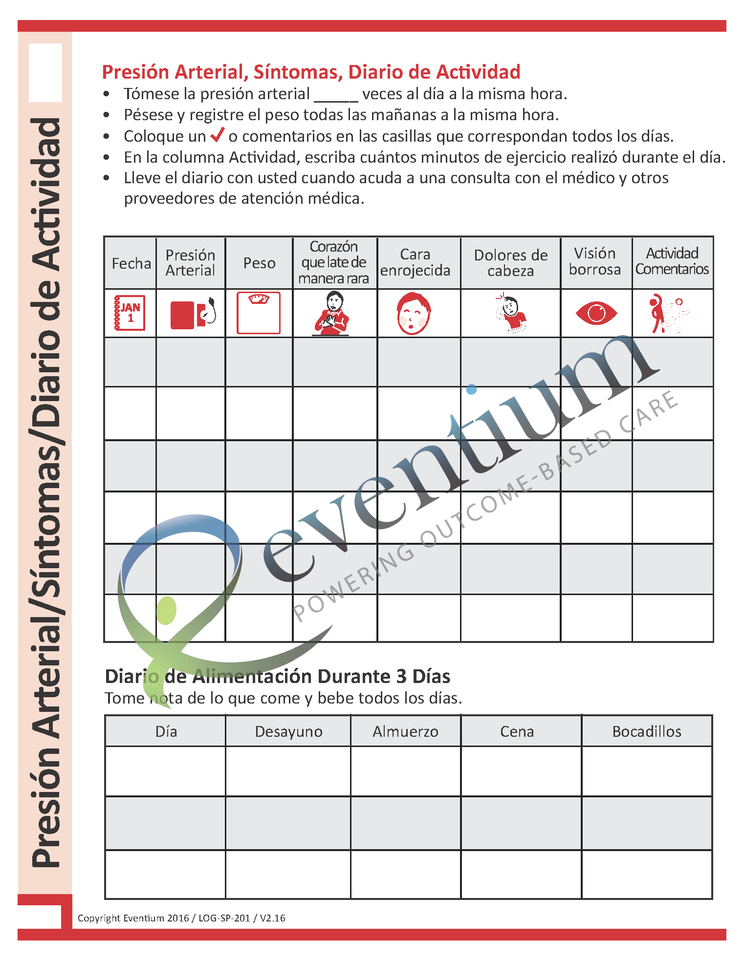 Blood Pressure/Symptom/Activity Log Spanish - Eventium